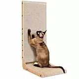 EHEYCIGA Kratzbrett Katze, 81 cm Hohe L Förmige Kratzpappe für Katzen, Hochdichtes Verschleißfestes Kratzmöbel mit Katzenspielzeug, Katzenkratzbrett für Wand und Ecke, Extra Groß