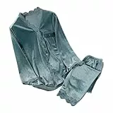 Schlafanzug Damen Lang Set, Pyjama Damen Knöpfe Langarm Mit Taschen Zweiteiler V-Ausschnitt Nachtwäsche Elegant Hausanzug Große Größen Pyjama Set Weiche Bequem Cozy Lounge Set Gemütliche Schlafanzug
