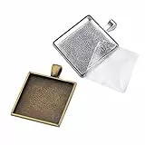 Supvox 20 sätze anhänger tabletts Metall quadratische Form cabochon basen lünette rohlinge tabletts Charme tablett mit Glas cabochon für DIY Handwerk Foto schmuck Machen Bronze und Silber