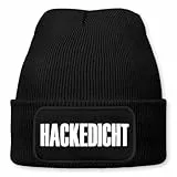Prozente Momente Hackedicht – lustige Wintermütze | Beanie für Damen & Herren, warm, elastisch & Unisex, Strickmütze mit Patch & Druck, perfekt für Après-Ski, Weihnachtsmarkt & Fasching | Schwarz