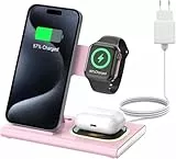 Aimtel 3 in 1 faltbare kabellose Ladestation kompatibel mit Apple Watch Series 11/10/Ultra 3/2/SE/SE3/,für iPhone 17/17 Pro/16/15/14/13/Air Pods Pro/4/3/2 Nachtlichter kabelloses Ladegerät