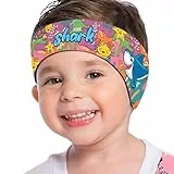 MoKo Schwimmen Stirnband, Neopren Schwimmband Ohrenband Wasserdichtes Kopfband Haarband mit Hohe Elastizität und Klettverschluss Ohrenschutz Band für Kinder Alter 3-9, M Größe, Graffiti Hai