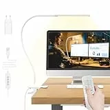 Mojimdo Schreibtischlampe 77 LED mit Fernbedienung [Beeindruckende Lichtleistung] 70CM Klemmlampe, 3 Farben & 10 Helligkeitsstufen, 360° Flexibel mit USB-Ladegerät