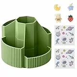 Fyfjur 360 Drehbarer Stifte Organizer, Multifunktional 5 Fächer Schreibtisch Organizer Kinder Mit Cartoon3D-Aufklebern, Schreibtisch Stiftehalter für Verschiedenes Schreibwaren (Grüner, 13x10cm)