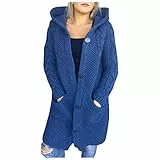 YIzdegg Strickjacke Damen Lang Grobstrick - Winterjacke Damen Warm Übergangsjacke Langarm Einfarbig Strickmantel Herbst Winter Kapuzenpullover Mit Knöpfen Und Taschen Outwear Große Größen Cardigan