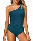 USUN Damen Badeanzug Push Up V Ausschnitt Schwimmanzug Einteilige Raffung Bauchweg Rückenfrei Monokinis Cut Out Retro Sexy Schlankheits Bademode high Waist Swimsuit