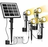 MEIKEE Solar Gartenleuchte 4 Stück 2700K Warmweiß 3 Helligkeit 2 Modi Gartenbeleuchtung mit Erdspieß 5000MAH IP66 Wasserdicht Solar Strahler für Außen Garten Rasen Terrasse Baum Aussen