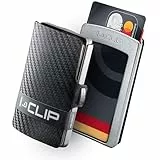 I-CLIP Original Herren Geldbörse – Slim Wallet mit Geldklammer – Mini-Portemonnaie mit Platz für bis zu 12 Karten – Ultraleicht mit nur 22g – Carbon Optik, Schwarz – Silberner Rahmen