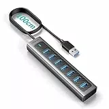 GiGimundo GM7U 7 Port USB HUB 3.0 Aluminium, 1M Lang Kabel mit 5V/3A Type-C Stromeingangsanschluss, USB Verteiler 3.0 für PC-Laptop, Desktop-Computer, PS4, PS5, älterer Mac