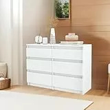 YITAHOME Kommode, 6 Schubladen Schlafzimmerschrank, modernes Möbel 100x30x70cm, stabil & sicher, aus Holz, mit Laufschienen, Weiß
