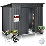KESSER® - Gerätehaus L Metall 4 m³ mit Fundament | 194x112x181 cm | 2X Schiebetür & Fundament | Geräteschuppen | Gartenhaus Schrank | Pultdach Garten Schuppen, Ink. Arbeitshandschuhe, Anthrazit