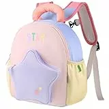 GAGAKU Kinderrucksack Mädchen mit Pfeife & Reflektorstreifen Brustgurt Lila-rosa Stern, Spritz Wassergeschützt Leicht für Kinder von 2-4 Jahren, Schulrucksack für Vorschulkinde Rucksack Kindergarten
