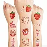 Qpout 10 Blätter Erdbeer-temporäre Tattoos für Kinder, wasserdichte gefälschte Tattoos Aufkleber für Jungen Mädchen Erdbeer-Geburtstagsdekorationen