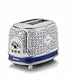 Ariete Toaster 155 Capri, Mediterranes Design, 2 Breite Schlitze, 6 Bräunungsstufen mit Automatischem Auswurf, Krümelfach, Toast-, Aufwärm- und Auftaufunktion, 810W