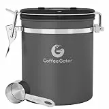 Coffee Gator Kaffeedose Edelstahl, Luftdicht Vorratsdose mit Deckel, Datum Tracker, CO2-Freigabeventil, Messlöffel, für Kaffeebohnen, Kaffeepulver, Nüsse, Tee, Zucker, Mehl
