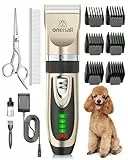 oneisall Leise Hundeschermaschine, 2000mAH 4h Laufzeit Schermaschine Katze Hunde dichtem Fell, Hunde Haarschneidemaschine Tierhaarschneidemaschine Hunderasierer Langhaar(Gold)