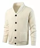 KTWOLEN Herren Strickjacke Cardigan Schalkragen Grobstrick Langarm Übergangsjacke Freizeitjacke Strickjacken Sweat-Jacke Winter Cardigans mit Knopfverschluss, Beige, XL