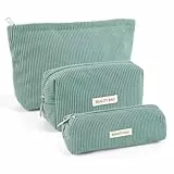 Kosmetiktasche Damen 3 Stück Kulturtasche Damen mit Reißverschluss, Kosmetiktasche Klein für Reisen, Make Up Organizer für Frauen (3 Größen, Grün)