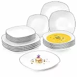 SÄNGER | Teller Set Bilgola Black Rim 18 tlg, Porzellan Geschirrset 6 Personen Tafelservice Spülmaschinenfest, Essgeschirr mit Flachen & Tiefen Tellern mit Schwarzen Akzenten | PREMIUM COLLECTION