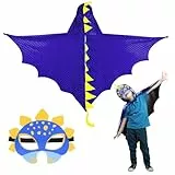 DKINY Dinosaurier Kostüm Kinder Halloween Dinokostüm mit Drachenflügel Umhang und Maske Dino Cosplay Kinderkostüm Zubehör für Junge Mädchen Halloween Karneval Fasching-Blau Schwarz