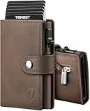TENBST Slim Wallet mit Münzfach, Geldbörse Herren RFID Schutz, Kunstleder Portmonee Herren, Automatisches Pop-up-Kreditkartenetui, Geschenke zum Vatertag - Braun