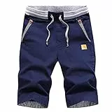 JustSun Kurze Hosen Herren Shorts Sommer Shorts Chino Baumwolle mit Tunnelzug Navy Blau L