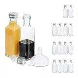Relaxdays kleine Flaschen, 16er Set, 100 ml, Glasflaschen zum Befüllen, Schraubverschluss & Korken, transparent/silber