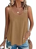 WNEEDU Damen Tank Tops Sommer Spaghetti Cami Oberteile Ärmellose Rundhalsausschnitt Blusen Top Shirts Braun L