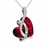 AOBOCO Kette Herz Sterling Silber Ich Liebe Dich Halskette Damen mit Kristallen, Geburtstagsgeschenk für Frauen Freund (l Love You (Rot))