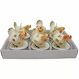 Dekohelden24 Teelicht Huhn, Osterteelicht, Wachskerze Teelicht, Frühlingskerze, Figurenkerze als Huhn aus Wachs, Lieferumfang: 6 einzelne Huhnkerzen in Weiß, L/B/H: 4 x 4 x 5 cm.