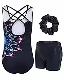 JiAmy Turnanzug Mädchen, Gymnastikanzug Mädchen Kinder Glitzer Gymnastik Turnanzug Leotard Mit Haarbändern und Shorts Set für 9-10 Jahre