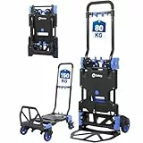Sekey Sackkarre Klappbar & Klappbarer Transportwagen 2-in-1, Aluminium Plattformwagen belastbar bis 150 kg, Transportkarre mit TPR-Doppellagerräder, Bremse & Ergonomischem Griff, Blau-Schwarz