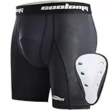COOLOMG Tiefschutz Kinder Boxershorts Sport Funktionsunterwäsche Suspensorium mit Cup Jungen Kompressionsshorts Neu Schwarz M