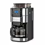 Barista Filterkaffeemaschine mit verstellbarem Mahlwerk | Warmhaltefunktion, 24h Timer & Permanentfilter | Für 10 Tassen Kaffee | Kaffeemaschine für Bohnen & Pulver [Edelstahl]