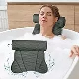 Alaoo Badewannenkissen, Lange runde Form Badewannenkissen, Mit 1 Badeball, Badewannenkissen mit Saugnapf, Unterstützt Kopf, Nacken, Schultern und Rücken, Passend für alle Badewannen(Grau)