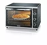 SEVERIN Back- und Toastofen mit Umluftfunktion, Mini Backofen mit Grillrost, Backblech, Drehspieß und Pizzastein, vielseitiger Heißluftofen mit 42 L Kapazität, 1.800 W, schwarz, TO 2058