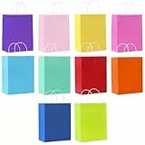 SHUBEIEUMI 10 Stück Krafttaschen mit Griffen 21x15x8cm, Bunte Kleine Geschenktüten, Geschenktüten für Hochzeitsfeier, Giveaways, Geburtstag, Süßigkeiten, DIY, usw