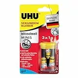 UHU Sekundenkleber extra stark | 3x1g Kleber Tuben mit Aufbewahrungsbox | Sekundenkleber Gel für Kunststoff, Metall, Holz, Keramik, Porzellankleber | Superkleber & Kunststoffkleber