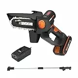WORX NITRO WG325E.1 Mini-Kettensäge 20V, Einhand Kettensäge, bürstenloser Motor, 12cm Schwertlänge, inkl. PowerShare Akku, Ladegerät & 125cm Verlängerungsstange