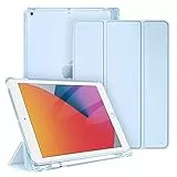 Fintie Hülle für iPad 9. Generation 2021/8. Gen 2020/7. Gen 2019 10.2 Zoll mit Stifthalter, ultradünne leichte Schutzhülle mit transparenter Rückseite und Auto Schlaf/Wach Funktion, Hellblau