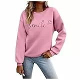 Generisch Pullover Damen Oversize Elegantes Langarmshirt Rundhalsausschnitt Drucken Sweatshirt Frauen Lose Casual Oberteil Winter Baumwolle Basic Sweatshirts Mode Halloween Karneval Oberteile (XXL)