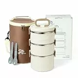 Lille Home stapelbare Lunch-/Snackbox aus Edelstahl mit Thermofach, 2600 ml, isolierter Bento-/Lebensmittelbehälter mit 3 Ebenen und Lunchtasche