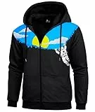 igeekwell Fleecejacke Herren Full Zip Kapuzenpullover Freizeitjacke Winter Outdoor Drucken Sweatjacke mit Kapuze(0105 Schwarz-L)