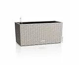 LECHUZA-Pflanzgefäß BALCONERA Cottage 40 sandbraun, Balkonkasten mit Bewässerungssystem, Wasserstandsanzeiger und Pflanzeinsatz, Flechtoptik, 40 x 19 x 19 cm, 15474