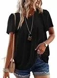 TUUHAW Tunika Damen Große Größen Sommer Boho Bluse Kurzarm Top Süß Oberteile Elegant Volant Paspel Rundhals Herbst Frühling Rüschen T Shirt Lässig Outfits Spitze Kleidung Schwarz XXL