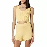 The Drop Damen Sylvie Double V-neck Textured Rib Cropped Sweater Tank, Butter, XS