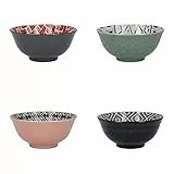 KitchenCraft 4er-Set Schüsseln, spülmaschinen- und mikrowellengeeignet, gemusterte Keramikschüsseln für Lebensmittel oder zur Dekoration, mehrfarbiger Designed for Life Druck, je 15 x 15 x 13cm, 1 Set