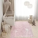 TAPISO Pinky Teppich Kurzflor Kinderteppich Kinderzimmer Pink Rosa Weiß Pastellfarben Modern Blumen Floral Spielteppich ÖKOTEX 200 x 300 cm