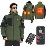 KEMIMOTO Taktische Beheizbare Jacke Herren, Heizjacke mit App Fernbedienung, Beheizte Jacke mit 8 Heizzone，Elektrischer Wärme Jacke mit 20000mAh Akku für Ski Fahren, Angeln, Motorrad, Outdoor