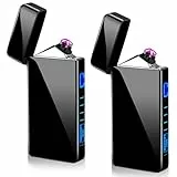2 STK USB Elektronische Feuerzeug, Electric USB Lighter Lichtbogen Feuerzeugs LED Dual Lichtbogen Feuerzeugs mit Batterieanzeige Winddicht Plasma Feuerzeug per Knopfdruck Auslösen